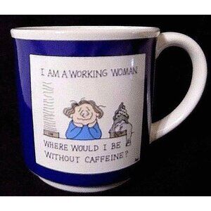 Japan Coffee Mug Working Woman Humor Need For Caffeine Vintage 1970s Ceramics